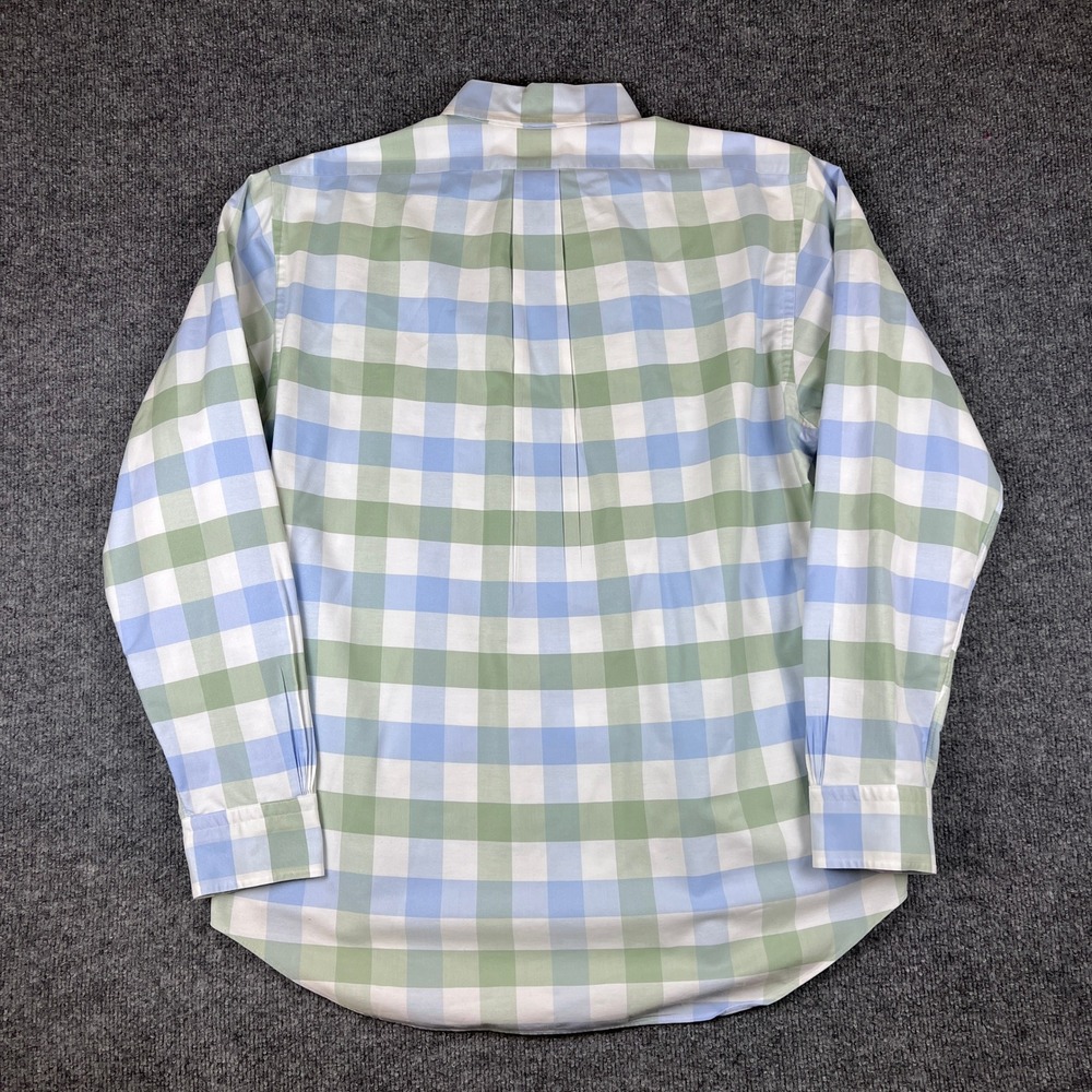 Vintage Brooks Brothers Shirt Mens L Green Blue OCBD Italian Fabric Made in USA - Picture 3 of 10